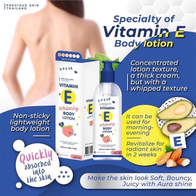 DƯỠNG THỂ PRECIOUS SKIN VITAMIN E WHITENING BODY LOTION 230ML CHÍNH HÃNG