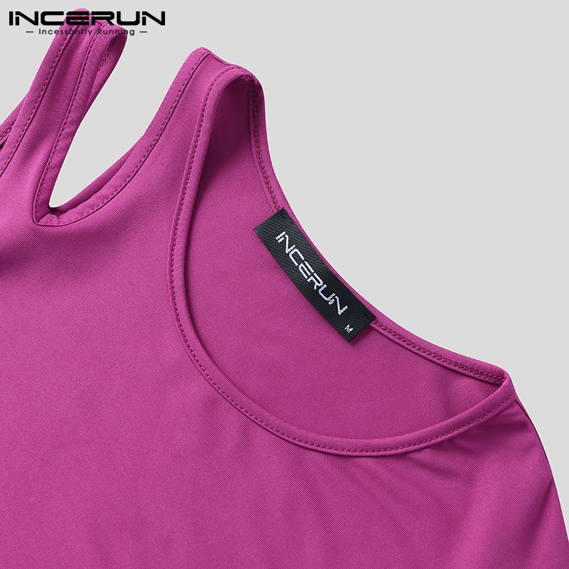 Áo kiểu INCERUN thiết kế lệch một bên vai màu trơn gợi cảm thời trang dành cho nam