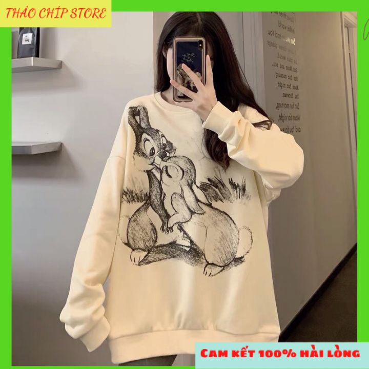 🔥HÀNG NEW🔥Áo Sweater Nỉ Hình Đôi Thỏ🐇🐇Chất liệu nỉ Cotton mặc co dãn vô cùng thoải mái •  Thiết kế Basic dễ phối đồ. | BigBuy360 - bigbuy360.vn