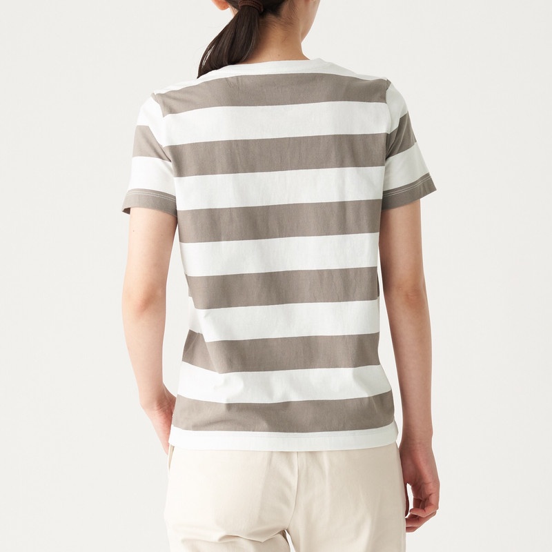 Muji Áo Thun Sọc Cotton Jersey