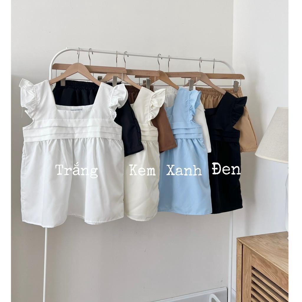 Set 2 món, áo kiểu nữ babydoll viền kèm quần short  xinh 4 màu Hàn Quốc Kozoda S22