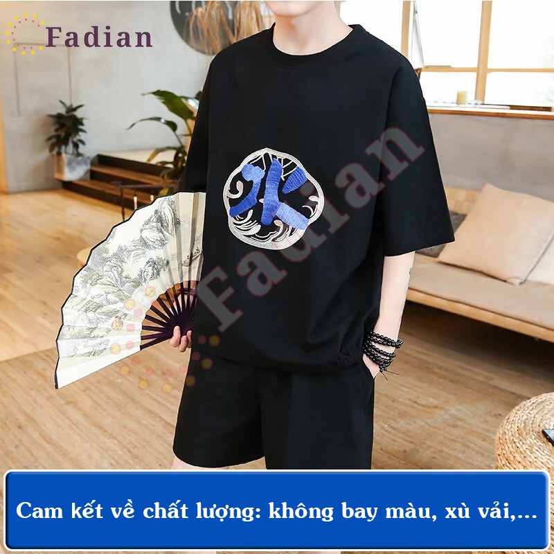 Đồ bộ nam, set quần áo thể thao nam nữ mặc nhà dáng Unisex form rộng tay lỡ, vải thun lạnh phối hoạ tiết THUỶ HOẢ THỔ | BigBuy360 - bigbuy360.vn