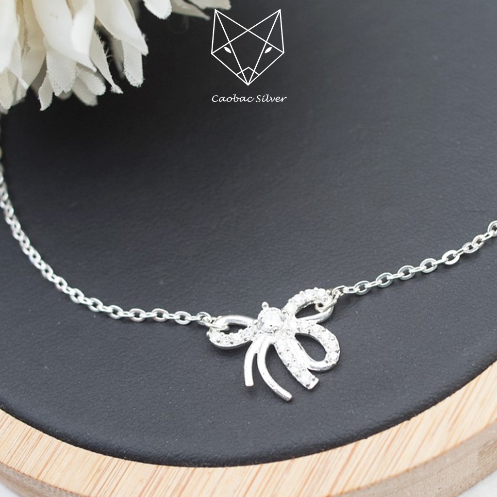 Vòng Tay Lắc Chân Bạc Caobac Silver S925 Họa Tiết Nơ Đính Đá Dây Xích Cho Nữ