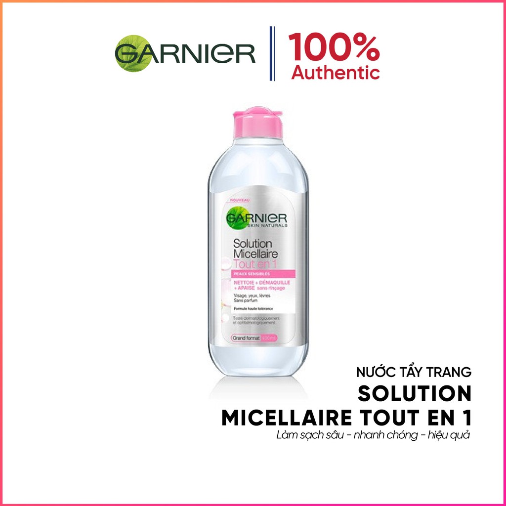Nước Tẩy Trang Garnier Solution Micellaire Tout En 1 chai 400ml hồng