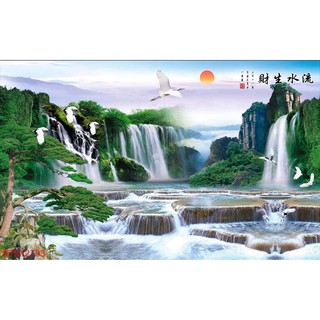 Tranh dán tường 3D thác nước sơn thủy