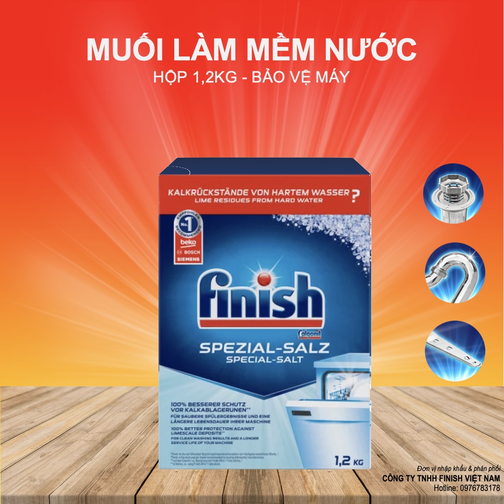 Muối Rửa Chén Finish Làm Mềm Nước Và Bảo Vệ Các Chi Tiết Máy Nhập Khẩu Châu Âu Chính Hãng Hộp 1,2kg