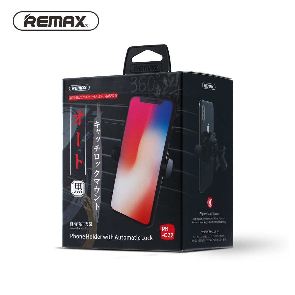 Remax Car Automatic Lock Phone Holder Air Vent Outlet Mount Bracket Khóa điện thoại tự động