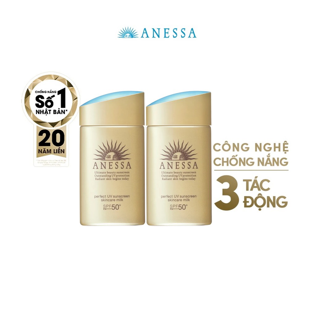 Bộ đôi kem chống nắng Anessa x2 Sức mạnh bảo vệ hoàn hảo Anessa Gold Milk 60ml x 2