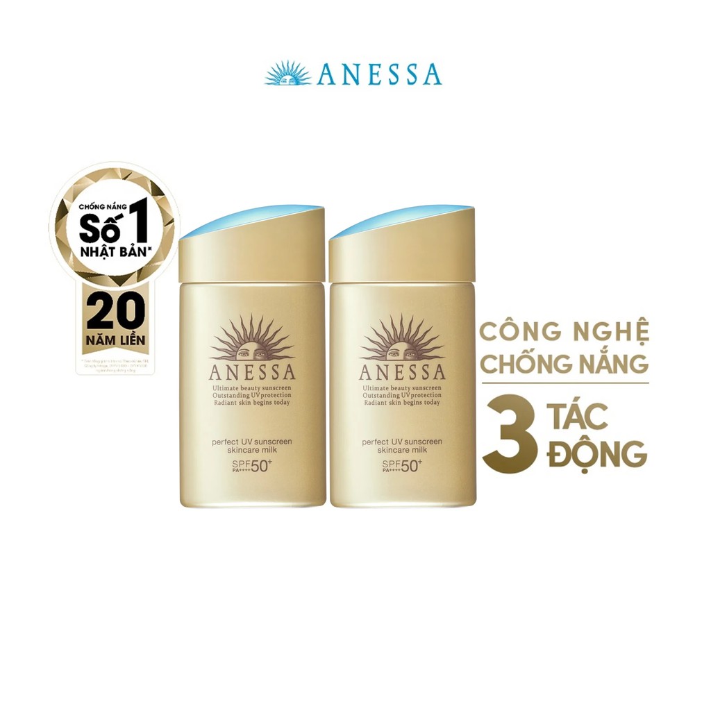 Bộ đôi kem chống nắng Anessa x2 Sức mạnh bảo vệ hoàn hảo Anessa Gold Milk 60ml x 2 | BigBuy360 - bigbuy360.vn