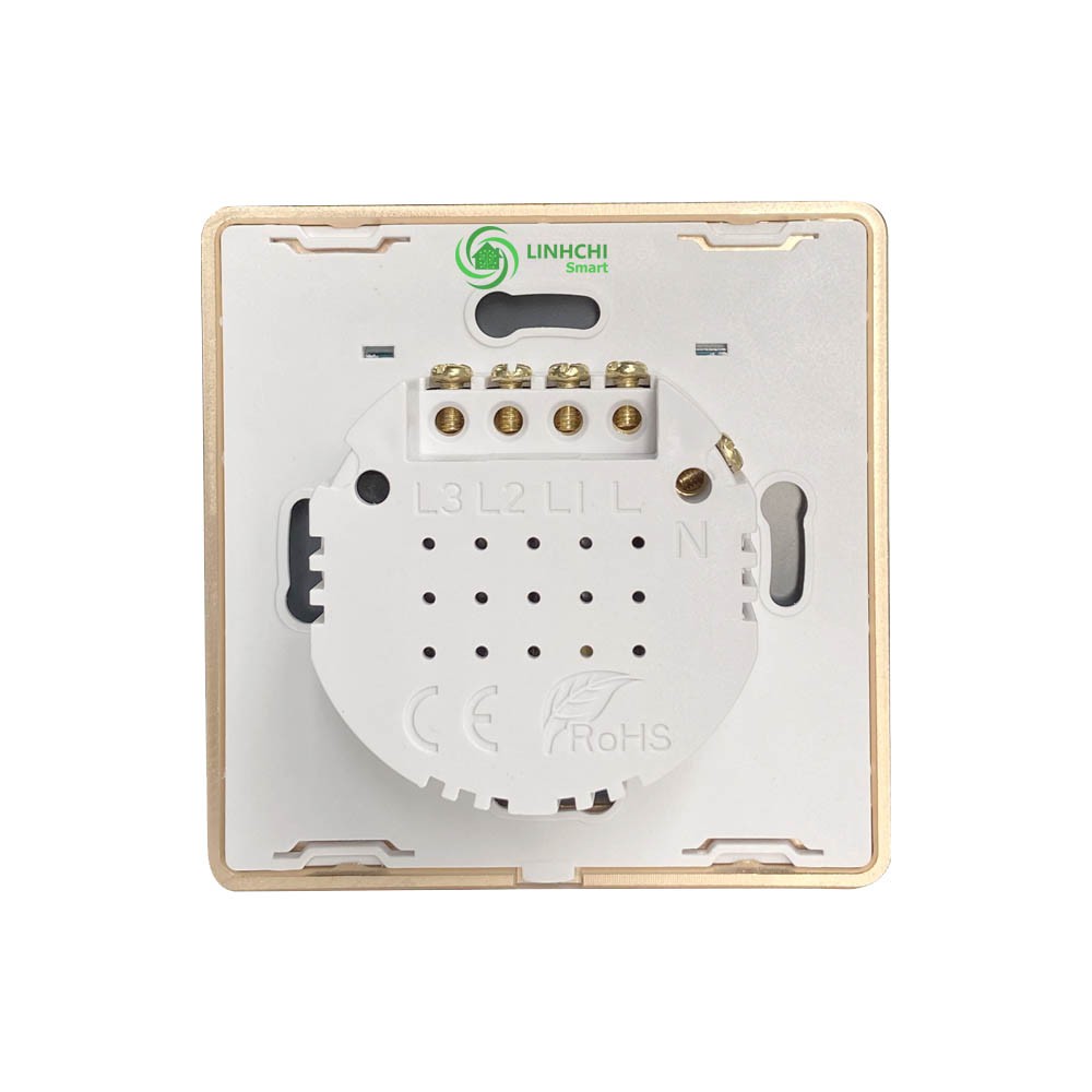 Công Tắc Cảm Ứng Điều Khiển Từ Xa TUYA ZIGBEE 1 Nút Ấn Vuông Viền Vàng Mặt Kính Cảm Ứng