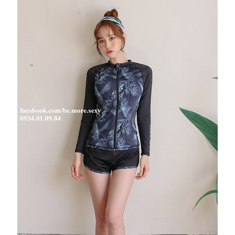 Đồ bơi nữ dài tay Hàn Quốc khoác đen họa tiết | BigBuy360 - bigbuy360.vn