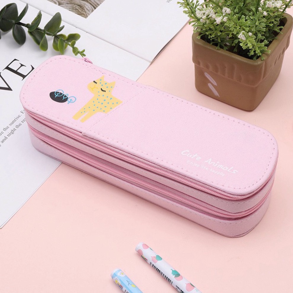 Túi đựng bút 2 tầng vải canvas chất lượng cao, hộp đựng bút họa tiết xinh xăn cute - MXQ3412