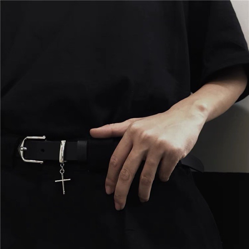 Thắt lưng da màu đen phong cách Hip hop trẻ trung đi chơi cá tính Dây nịt nam nữ TLN002 unisex chữ thập bản nhỏ 2.3cm