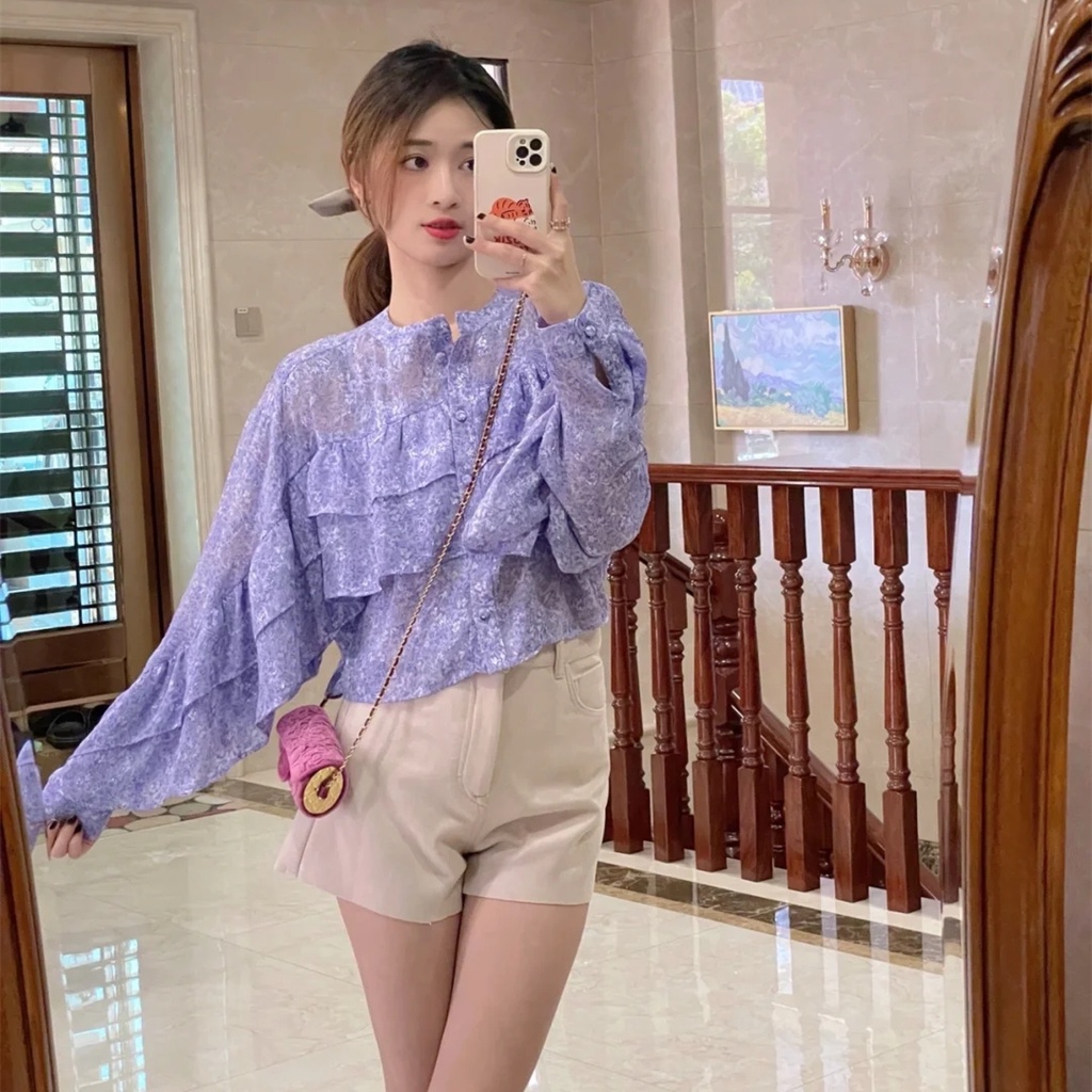 Áo Sơ Mi Zara Cổ Tròn In Hoa Phối Lớp Lót Trang Trí Thời Trang Mùa Hè Cá Tính2750648