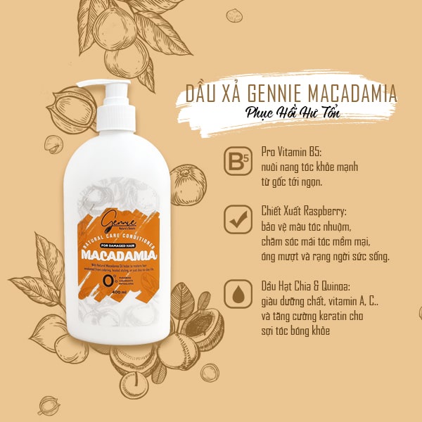 Bộ đôi dầu gội và dầu xả  Gennie Natural Care - Macadamia for Damaged Hair 400ml