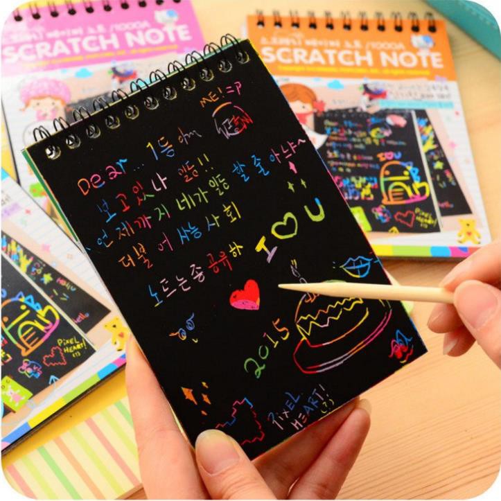 Sổ Than Ma Thuật Cầu Vồng A6 - Sổ Scratch Note 10 tờ Molangshop