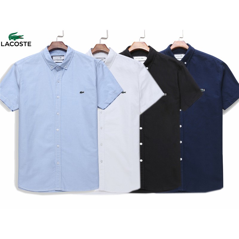 LACOSTE ◈✉Áo Sơ Mi Tay Ngắn Vải Oxford Cotton Dáng Ôm Thời Trang Mùa Xuân 2020 Cho Nam