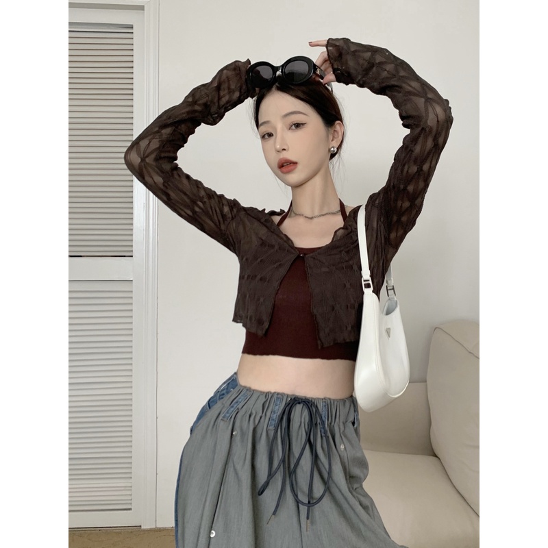 HUANG YOYO Áo Khoác cardigan Mỏng Tay Dài Chống Nắng Phong Cách Hàn Quốc Thời Trang Cho Nữ