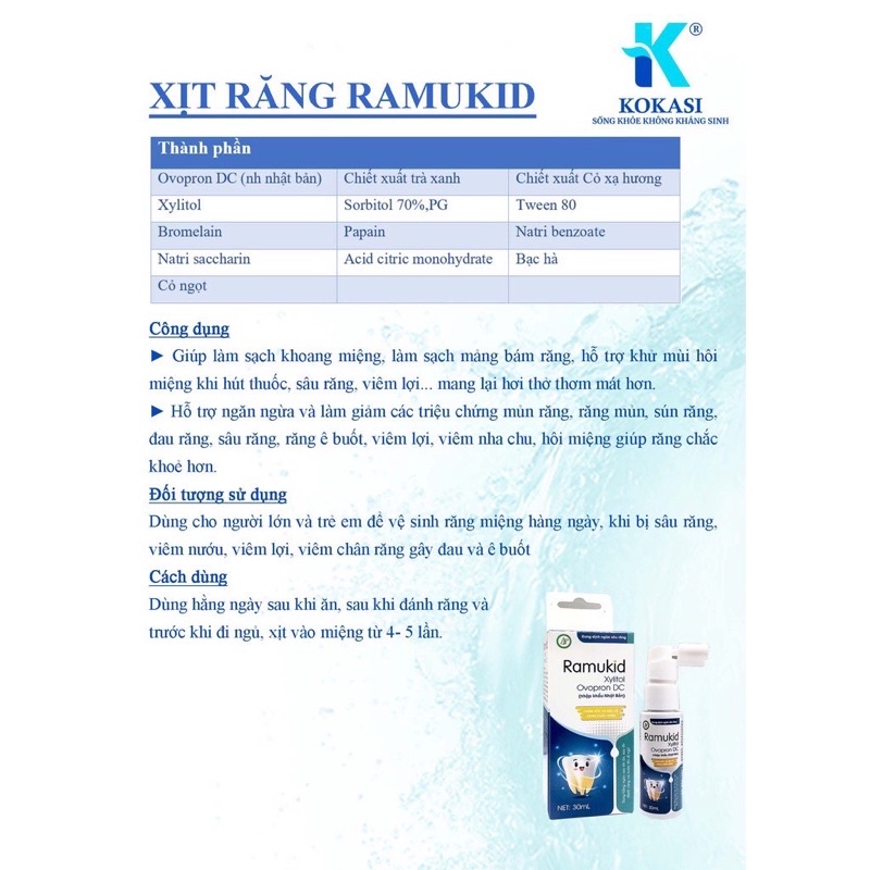 Xịt chống sâu răng RAMUKID Anfas -làm sạch khoang miệng,ngăn và giảm mủn răng.