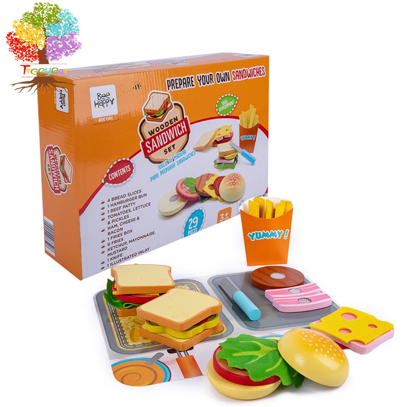 Bộ đồ chơi Treeyear nướng thịt BBQ bằng gỗ đa năng nhỏ gọn cho bé
