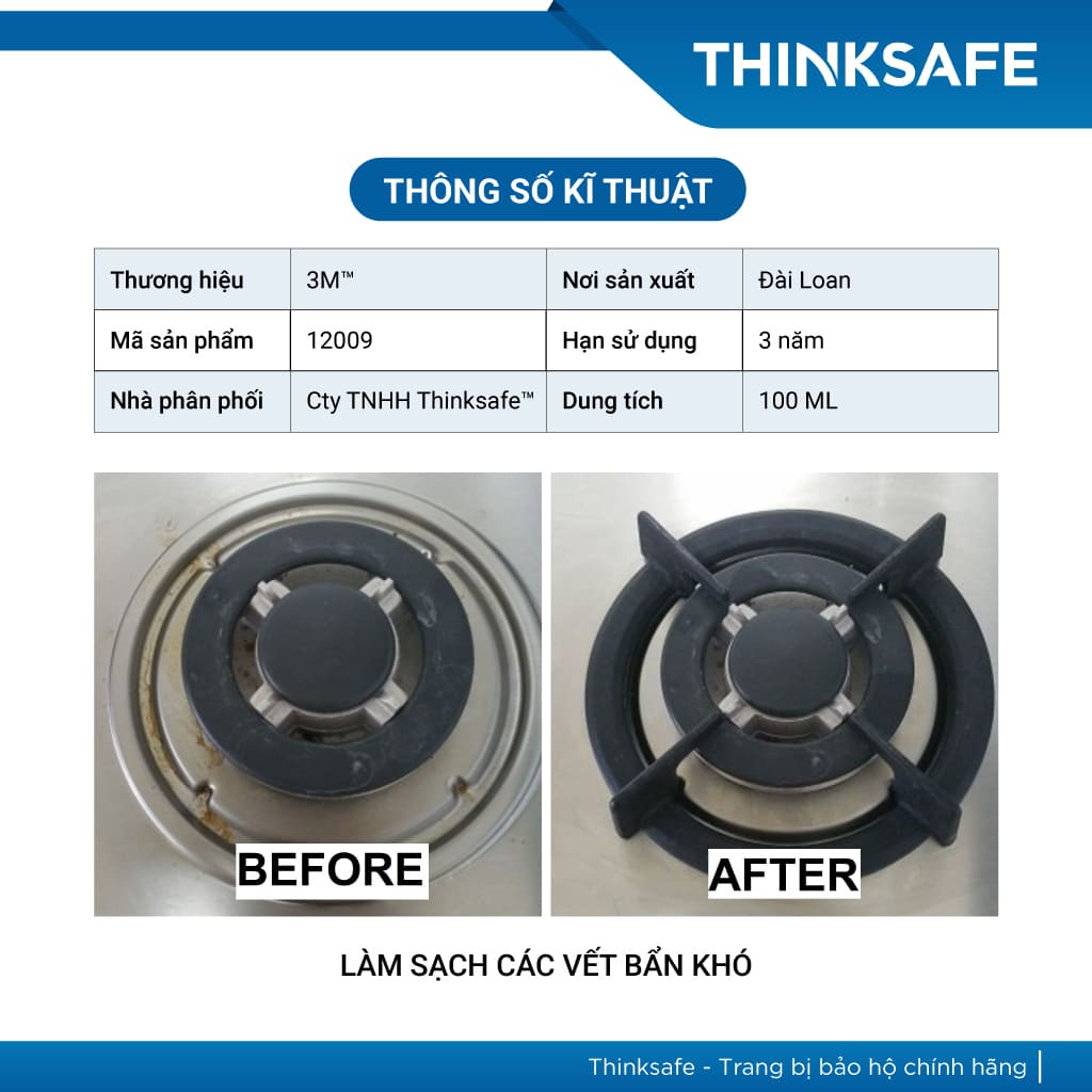 Chai tẩy rửa vết bẩn 3M Remover, dung dịch tẩy rửa đa năng, tường vách ngăn, thép không gỉ, gốm sứ - THINKSAFE