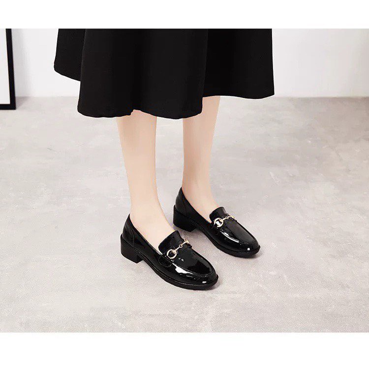 Giày oxford nữ gót vuông 3p giày lười bale mũi tròn đế đốc phong cách thời trang siêu nhẹ vnxk