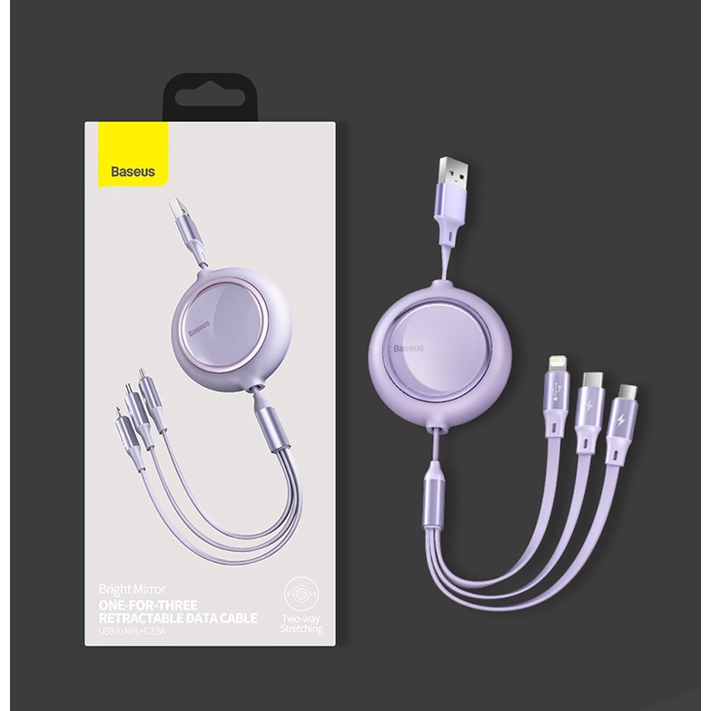 Baseus Cáp sạc dây rút 3 đầu thế hệ mới Baseus Bright Mirror 3 in 1