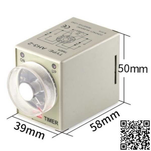 Timer cơ AH3-3 rơ le thời gian 8 chân tròn điện áp 220VAC tặng kèm chân đế PF083A
