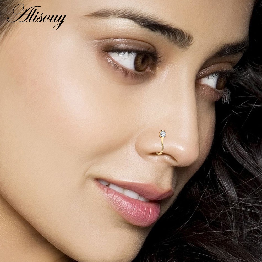 Alisouy 1 Khuyên Kẹp Mũi / Vành Tai / Cơ Thể Hình Hoa / Ngôi Sao / Trái Tim / Chữ Thập Đính Đá Zircon Giả Cho Nữ