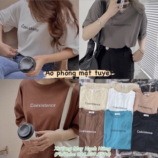 Áo phông đôi nam/nữ COÉXISTENCE chất nhung tuyết oversize siêu rộng, Áo phông nhung tay lỡ