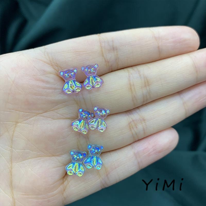 Bông tai xỏ lỗ hình gấu Teddy màu kẹo dễ thương phong cách Hàn Quốc cho nữ