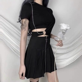 Áo tay ngắn khoét eo phối xích chocker ( kèm ảnh thật )