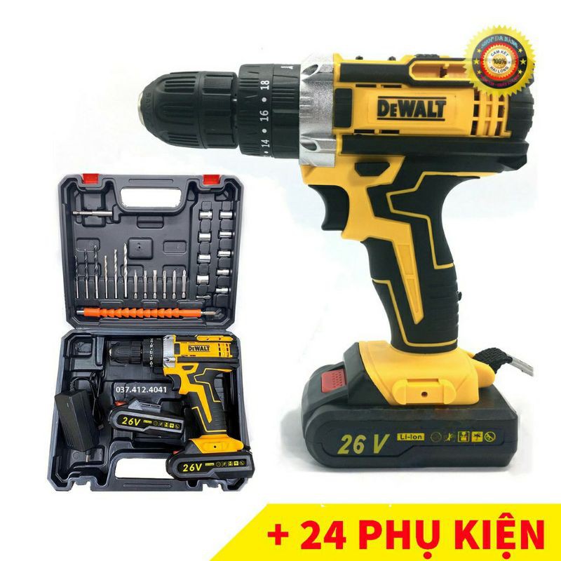 SIÊU RẺ] MÁY KHOAN PIN DEWATS 26V 3 CHỨC NĂNG – BẮN VÍT, KHOAN, BÚA