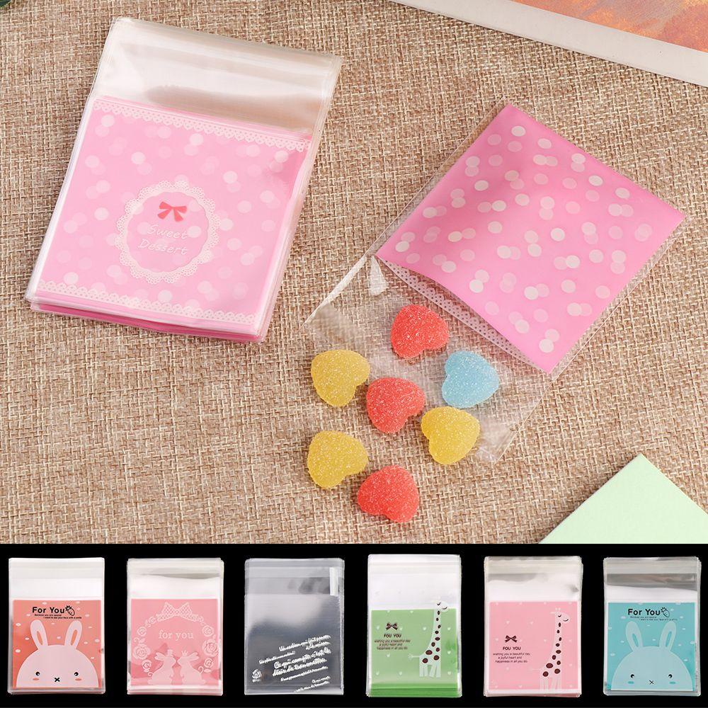 FASHYUNER Set 100 Túi Nhựa OPP Đựng Bánh Kẹo In Họa Tiết Hoạt Hình Dễ Thương Có Keo Dán Tiện Dụng