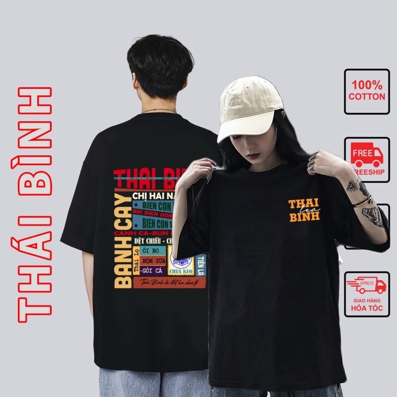 Áo thun nam nữ, áo phông nam nữ tay lỡ unisex, chất vải cotton 100% co dãn 4 chiều in đặc sản Thái Bình