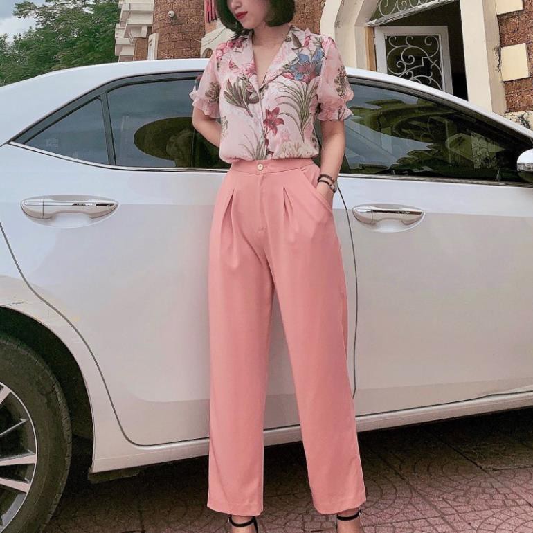 Áo sơ mi nữ công sở MECIA SM342  thiết kế họa tiết hoa cổ vest, tay phồng chất liệu voan mềm mịn, áo nữ dạo phố | BigBuy360 - bigbuy360.vn