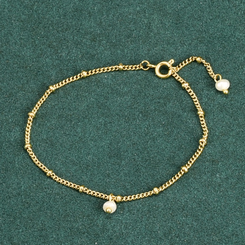 Lắc Tay Dây Mảnh Ngọc Trai Nhân Tạo Nhỏ Titan Ko Đen TT 4263