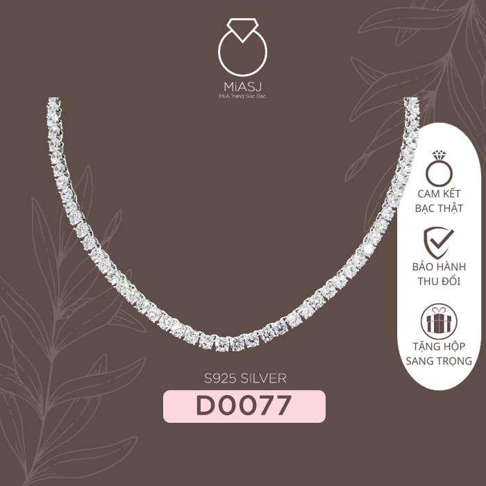 Dây cổ vòng cổ kiểu xoàng Bạc Ý S925 đá 5li cao cấp miễn phí xi Kim D0067| Mi.A Trang sức bạc