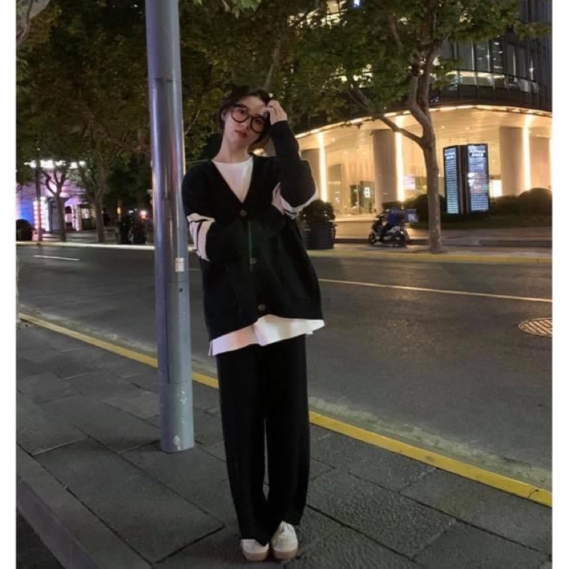 Áo khoác cardigan kiểu nữ viền sọc tay dài thome browne len dày dặn - Order taobao quảng châu