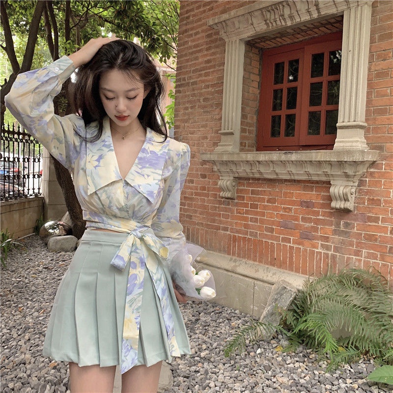 Áo sơ mi tay dài cổ chữ V phong cách Hàn Quốc thời trang trang nhã mùa hè cho nữ