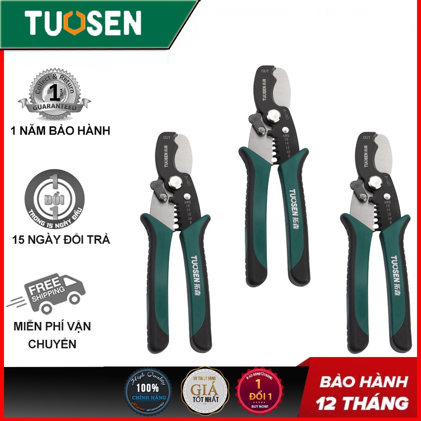 Kềm tuốt dây điện, kìm tước tước dây điện 8inch, kềm bấm cos đa năng 11444 TUOSEN / Tuo Sen