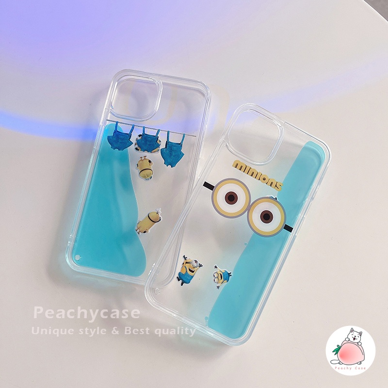 Ốp Điện Thoại Nhựa PC Cứng Trang Trí Cát Kim Tuyến Hình Minions Cho iPhone 14 13 12 Pro Max 11 Xr 6 7 8 Plus Xs X
