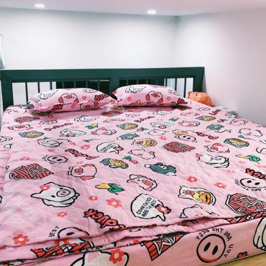 Drap Giường💖Bộ Ga kèm 2 Gối Cotton 3D Mềm Mịn - mẫu lợn hồng (Kèm Ảnh Thật)