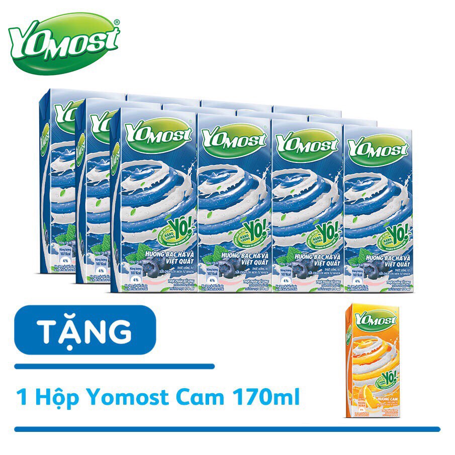 [Tặng 1 hộp vị cam 170ml khi mua 3 lốc]Sữa Yomost hương Bạc hà và Việt quất 180ml