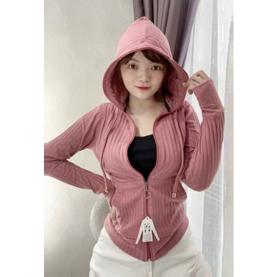 [43-53kg] Áo Khoác Thun Gân Nữ Vải Thun Gân, Mát, Nón To, 6 Túi. Áo Khoác Nữ Cao Cấp [TGTQN H185]