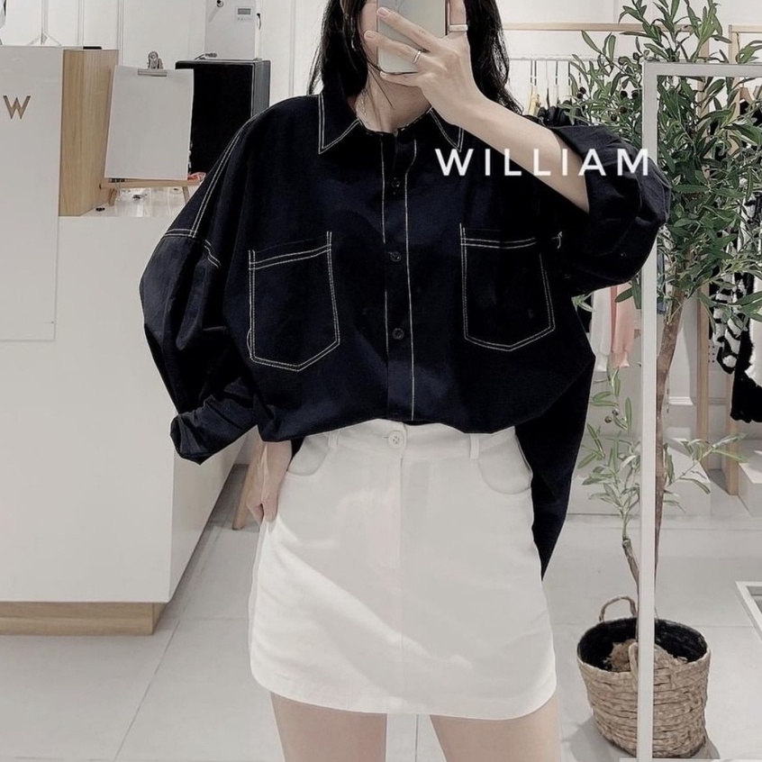 [Mã FAMARAL1 giảm 10K đơn 50K] Sơ Mi Form Rộng Phối Chỉ Nổi (Ảnh Thật) | BigBuy360 - bigbuy360.vn