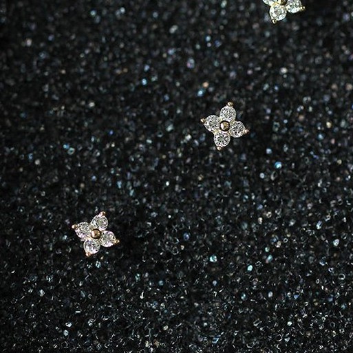 Bông Tai Mạ Bạc 925 Hình Hoa Đính Đá zircon Xinh Xắn Cho Nữ