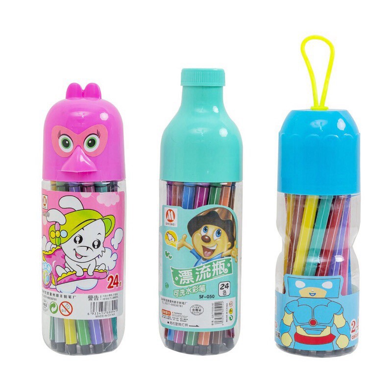 Bộ bút màu lông nước 12 màu hộp hình chim, hình lọ dễ thương, bút màu cho bé