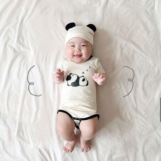 quần áo trẻ em -body suit gấu trúc kèm mũ cotton cho bé