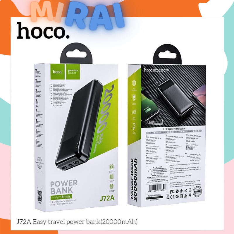 Sạc dự phòng 20000mAh chính hãng HOCO J72A 2 đầu vào ra vô cùng tiện lợi,thiết kế chắc chắn